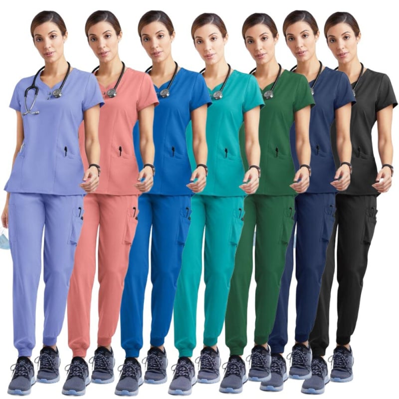Medicínsky scrubs set – unisex, top s krátkym rukávom a nohavice, rýchloschnúci materiál z polyesteru elastanu, odvádza vlhkosť