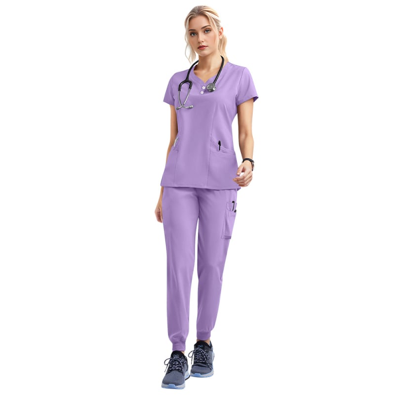 Medicínsky scrubs set – unisex, top s krátkym rukávom a nohavice, rýchloschnúci materiál z polyesteru elastanu, odvádza vlhkosť