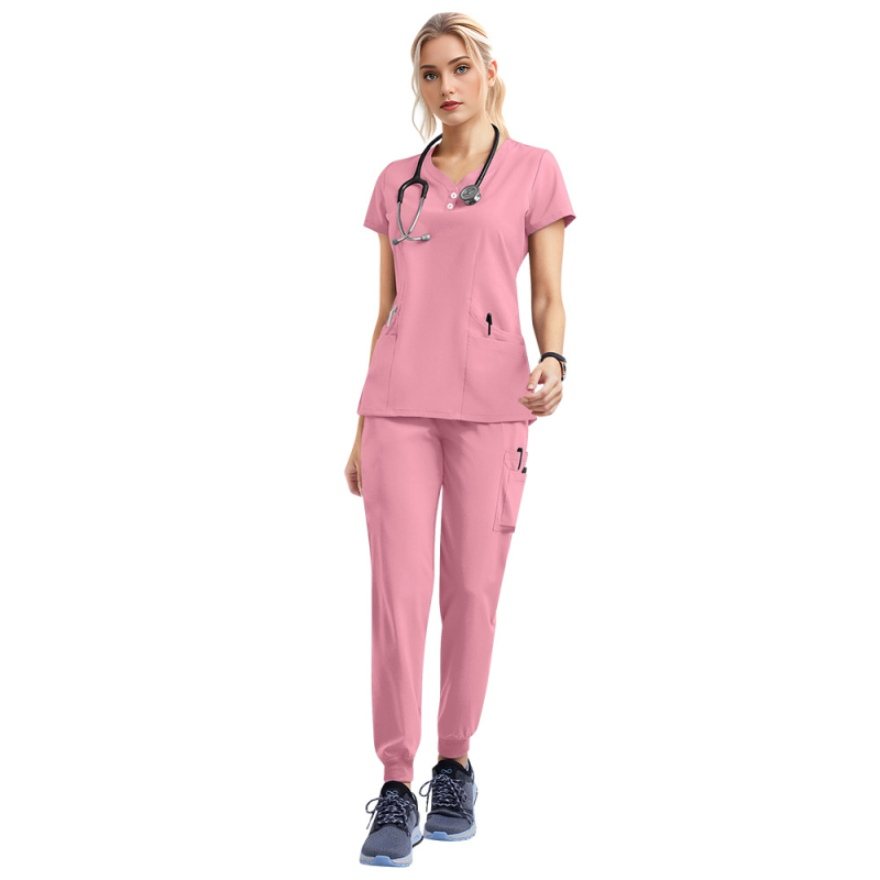 Medicínsky scrubs set – unisex, top s krátkym rukávom a nohavice, rýchloschnúci materiál z polyesteru elastanu, odvádza vlhkosť