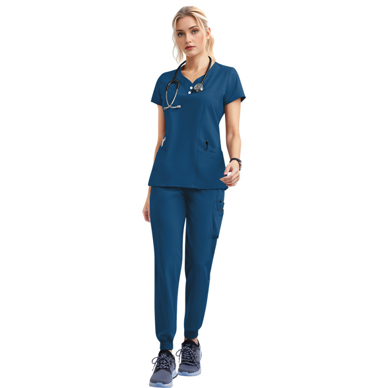 Medicínsky scrubs set – unisex, top s krátkym rukávom a nohavice, rýchloschnúci materiál z polyesteru elastanu, odvádza vlhkosť