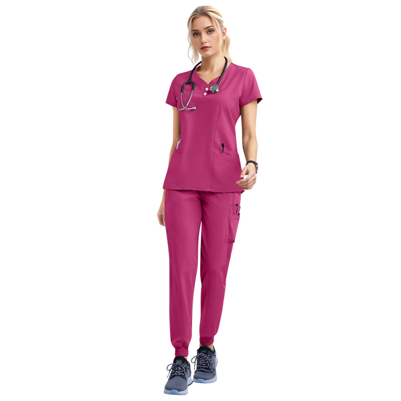Medicínsky scrubs set – unisex, top s krátkym rukávom a nohavice, rýchloschnúci materiál z polyesteru elastanu, odvádza vlhkosť