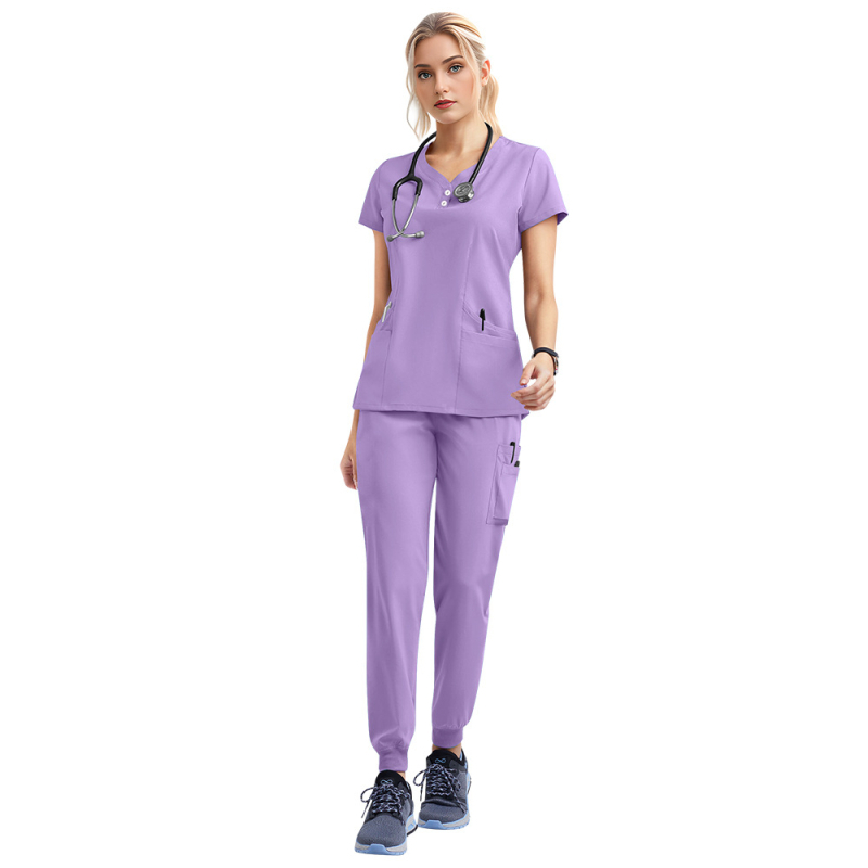 Medicínsky scrubs set – unisex, top s krátkym rukávom a nohavice, rýchloschnúci materiál z polyesteru elastanu, odvádza vlhkosť