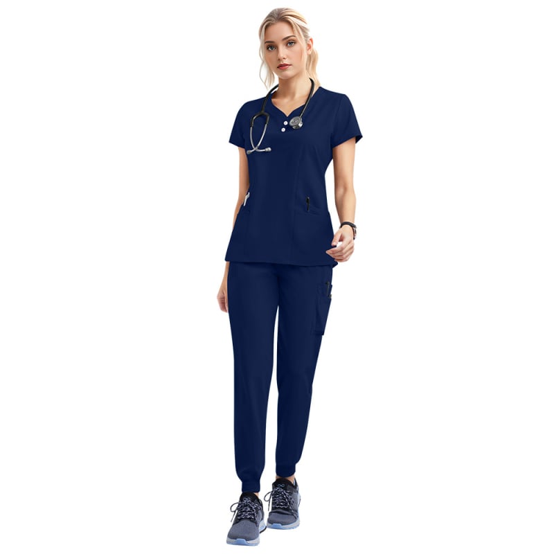 Medicínsky scrubs set – unisex, top s krátkym rukávom a nohavice, rýchloschnúci materiál z polyesteru elastanu, odvádza vlhkosť