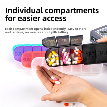 Φορητός πλαστικός οργανωτής φαρμάκων εβδομαδιαίος, με 7 διαμερίσματα, σφραγισμένο καπάκι και διαχωριστικά