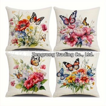 Калъф за възглавница от лен, печатен дизайн с растения, цветя и пеперуда; модерен стил минимализъм; декоративна възглавница; възможна персонализация