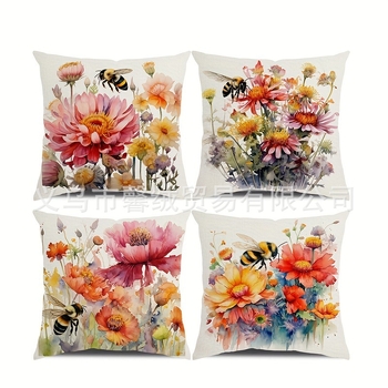 Калъф за възглавница от лен, печатен дизайн с растения, цветя и пеперуда; модерен стил минимализъм; декоративна възглавница; възможна персонализация