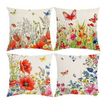Калъф за възглавница от лен, печатен дизайн с растения, цветя и пеперуда; модерен стил минимализъм; декоративна възглавница; възможна персонализация