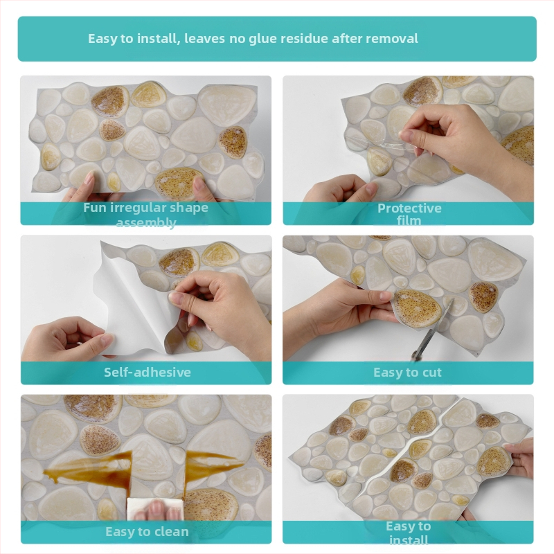 Stickere de perete din PVC pentru living și bucătărie — impermeabile și rezistente la murdărie, model culoare solidă, 5+ bucăți, stil Nou Chinezesc