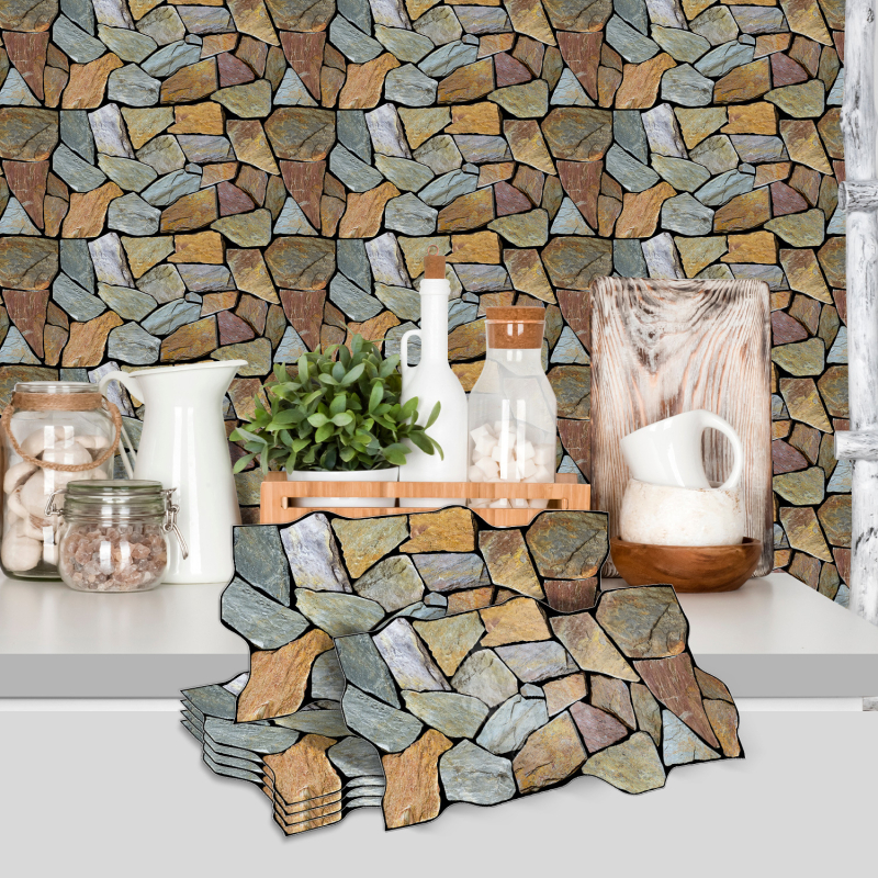 Stickere de perete din PVC pentru living și bucătărie — impermeabile și rezistente la murdărie, model culoare solidă, 5+ bucăți, stil Nou Chinezesc