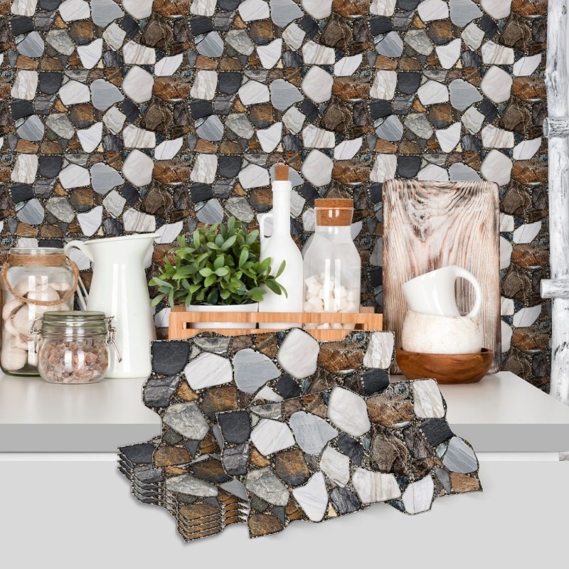 Stickere de perete din PVC pentru living și bucătărie — impermeabile și rezistente la murdărie, model culoare solidă, 5+ bucăți, stil Nou Chinezesc