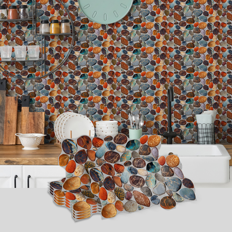 Stickere de perete din PVC pentru living și bucătărie — impermeabile și rezistente la murdărie, model culoare solidă, 5+ bucăți, stil Nou Chinezesc