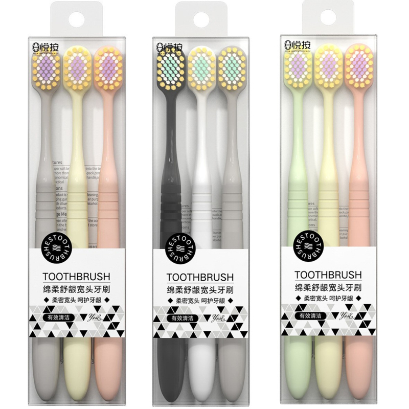 Зъбна четка с широка глава и меки четинки (ръчна, за възрастни, многоразова)