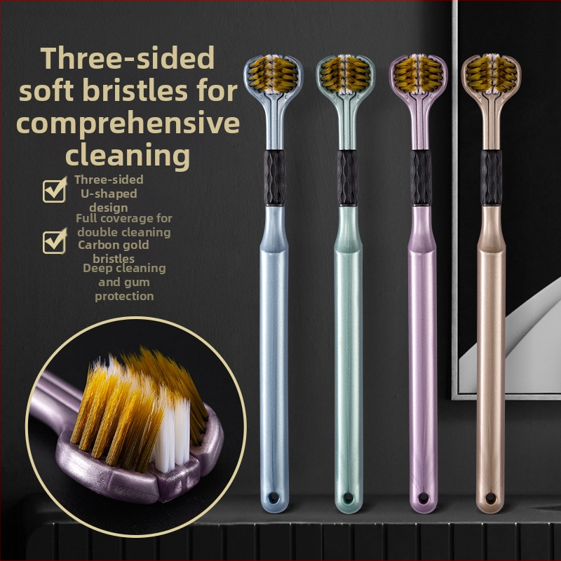 Beiyano U-образна четка за зъби с три страни и меки влакна, комплект от 4 бр., модел 009, за възрастни