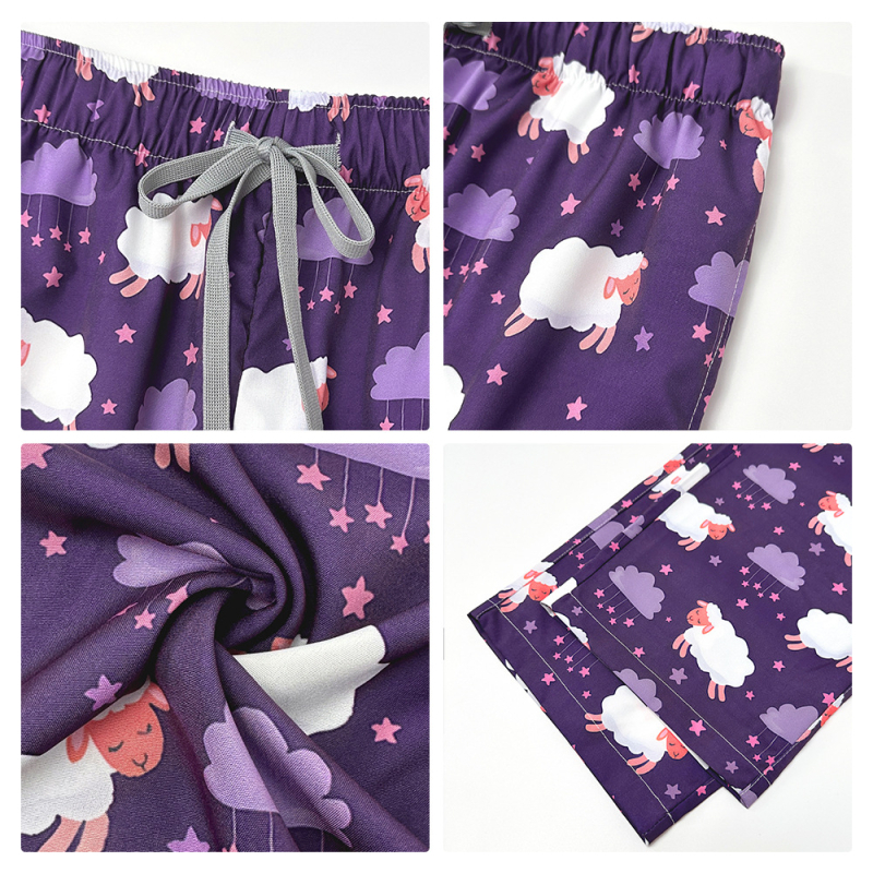 Медицински комплект униформа – топ с V-образно деколте и къс ръкав + панталони, с принт, влагоотвеждащ полиестер-спандекс