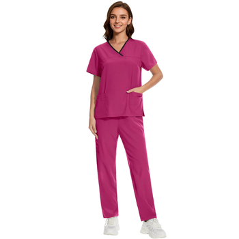 Σετ ιατρικού ρουχισμού – τοπ με κοντό μανίκι και παντελόνια, ύφασμα πολυεστερ-ελαστάν που απομακρύνει την υγρασία, ντεκολτέ σε σχήμα V, unisex