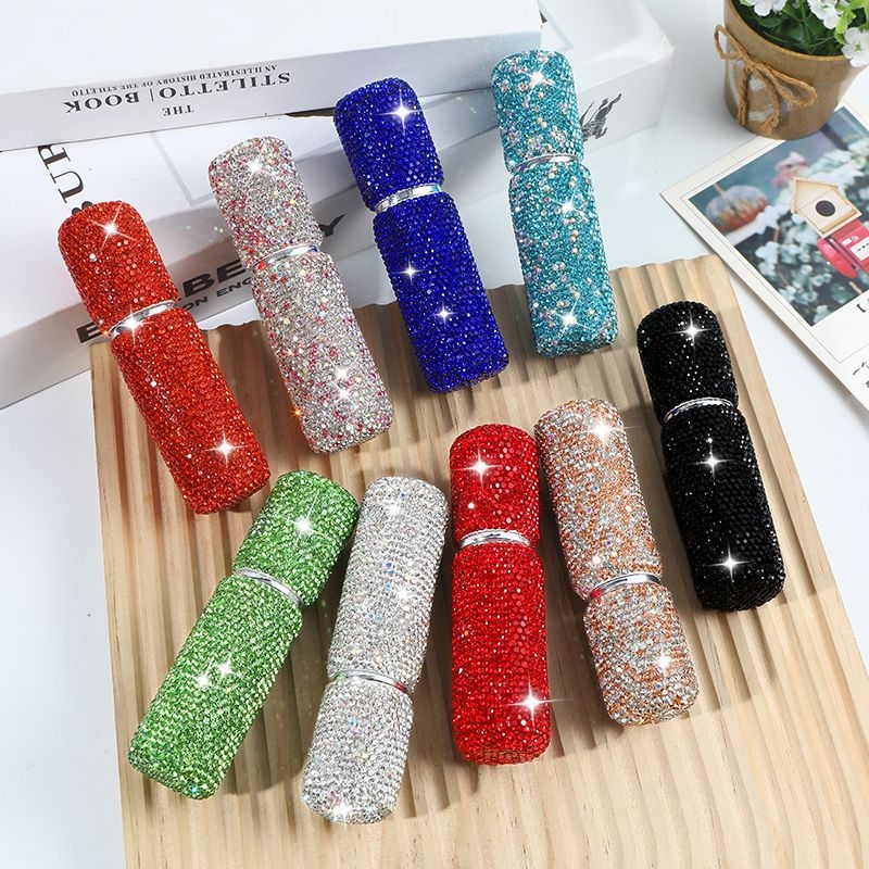 Sticlă de parfum din sticlă, încrustată cu diamante, cu pulverizator – mini pentru călătorii, Shangchuang