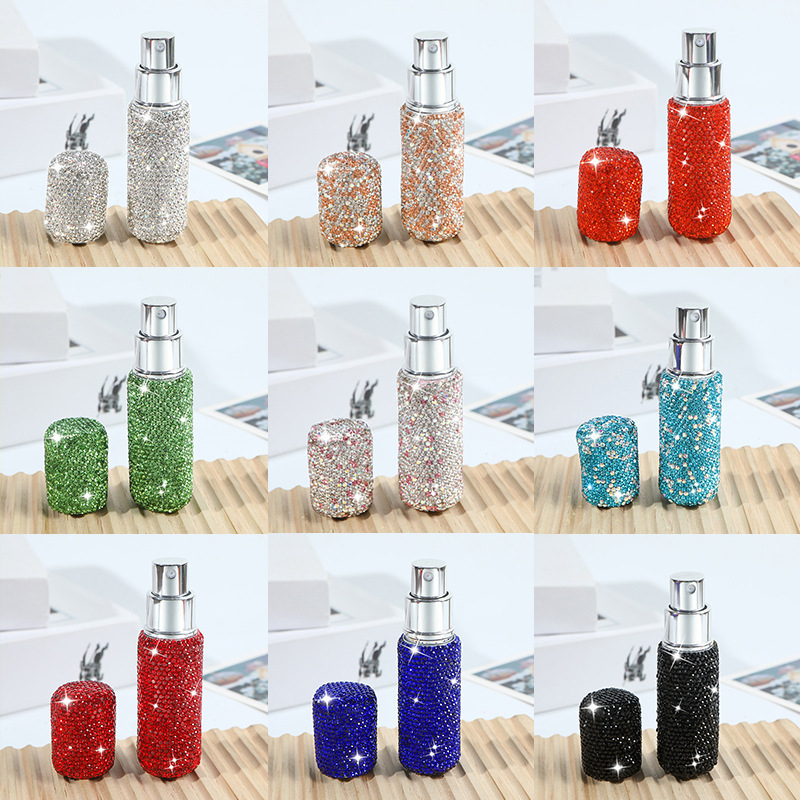 Klaasist parfüümipudel diamentidega inkrustatsiooniga ja pihustiga – reisi suuruses, Shangchuang