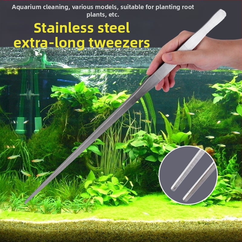 Εργαλεία διακόσμησης ενυδρείου από ανοξείδωτο ατσάλι: τσιμπίδες, επεκτεινόμενος κλιπ ταΐσματος και ψαλίδι για υδρικά φυτά