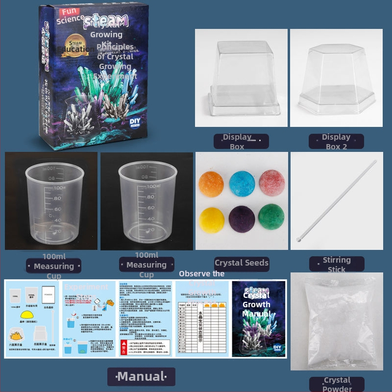 Комплект за отглеждане на кристали – забавна научна игра за деца, DIY самостоятелно отглеждане на кристали, подарък; опаковка: картонена кутия; подходящ за лица над 14 години