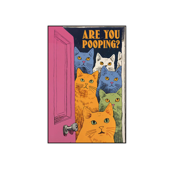 Κορνιζαρισμένο έργο τέχνης από καμβά για μπάνιο – αδιάβροχη τοιχογραφία με γάτα σε καρτούν στυλ, πλαίσιο από κράμα αλουμινίου