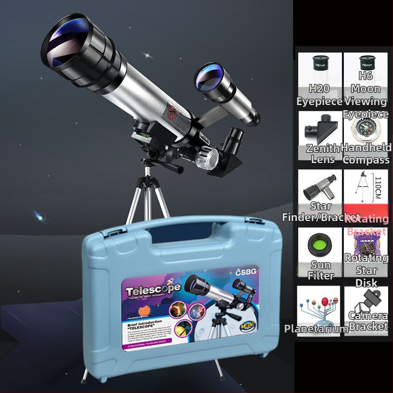 Vaikų įžanginis aukštos raiškos astronominis teleskopas žvaigždžių stebėjimo moksliniam komplektui, 7–14 metų, daugiafunkcis, be elektros