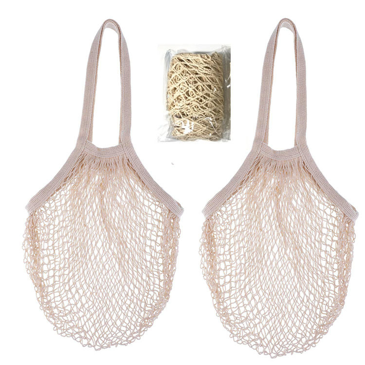 Torba od organskog pamuka s mrežastom dizajnom za voće i povrće, duga ručka, ekološki prihvatljiva, prilagodljiva s tiskom logotipa.