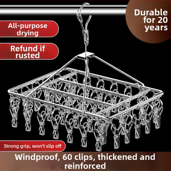 Ανοξείδωτη κρεμάστρα ρούχων με 3 κλιπ και πολλαπλές σειρές γάντζων, μοντέρνος μινιμαλιστικός σχεδιασμός, μέγιστο φορτίο 5 κιλά