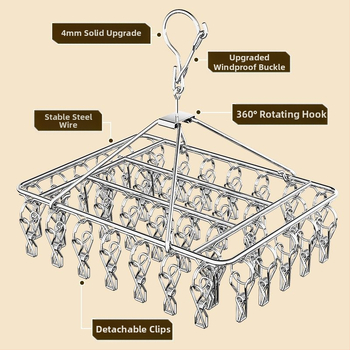 Ανοξείδωτη κρεμάστρα ρούχων με 3 κλιπ και πολλαπλές σειρές γάντζων, μοντέρνος μινιμαλιστικός σχεδιασμός, μέγιστο φορτίο 5 κιλά