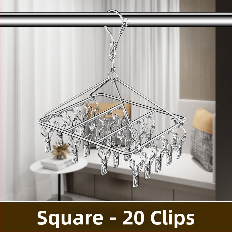 Nerūdijančio plieno drabužių džiovyklė su 3 klipais, kelių eilių kabliukai, šiuolaikiškas minimalistinis dizainas, apkrova iki 5 kg