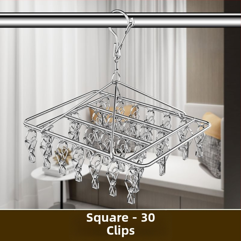 Nerūdijančio plieno drabužių džiovyklė su 3 klipais, kelių eilių kabliukai, šiuolaikiškas minimalistinis dizainas, apkrova iki 5 kg