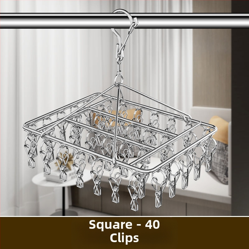 Nerūdijančio plieno drabužių džiovyklė su 3 klipais, kelių eilių kabliukai, šiuolaikiškas minimalistinis dizainas, apkrova iki 5 kg