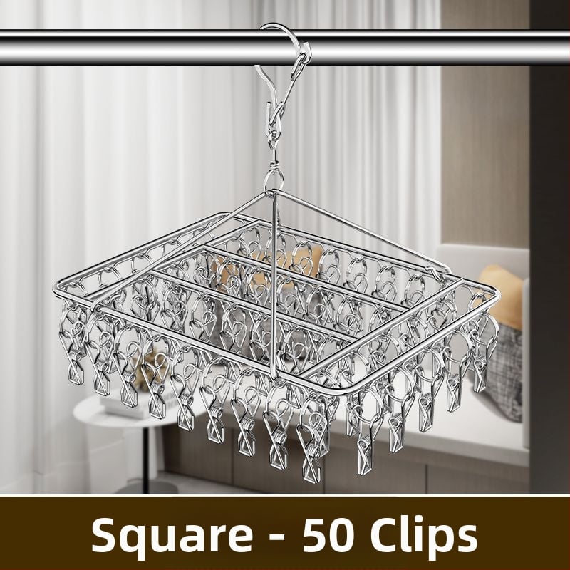 Nerūdijančio plieno drabužių džiovyklė su 3 klipais, kelių eilių kabliukai, šiuolaikiškas minimalistinis dizainas, apkrova iki 5 kg