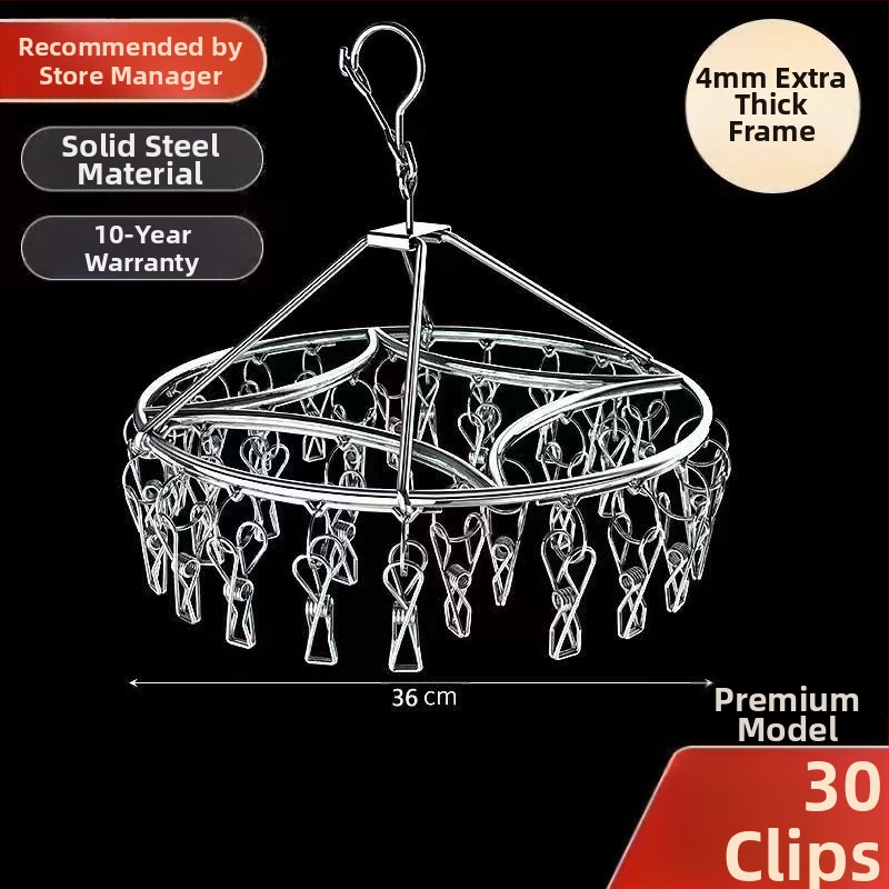 Nerūdijančio plieno drabužių džiovyklė su 3 klipais, kelių eilių kabliukai, šiuolaikiškas minimalistinis dizainas, apkrova iki 5 kg