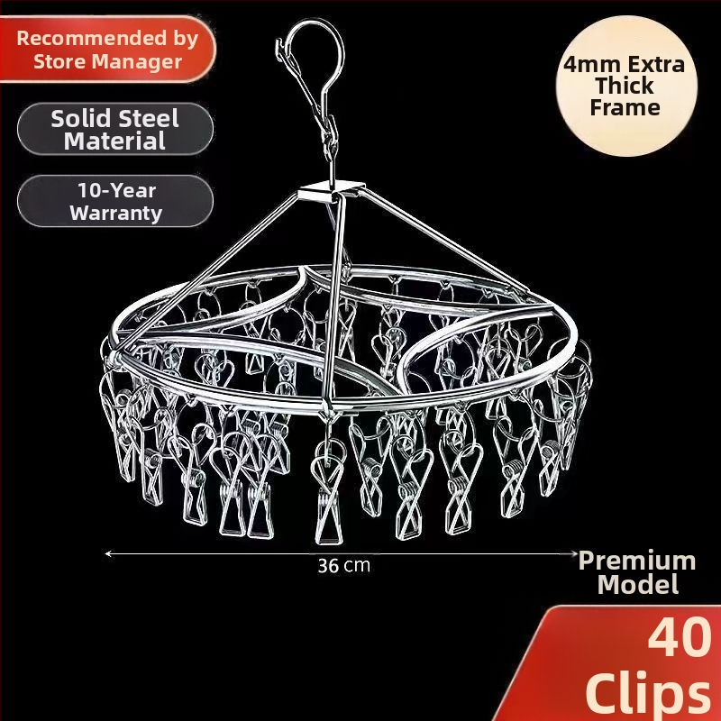 Nerūdijančio plieno drabužių džiovyklė su 3 klipais, kelių eilių kabliukai, šiuolaikiškas minimalistinis dizainas, apkrova iki 5 kg
