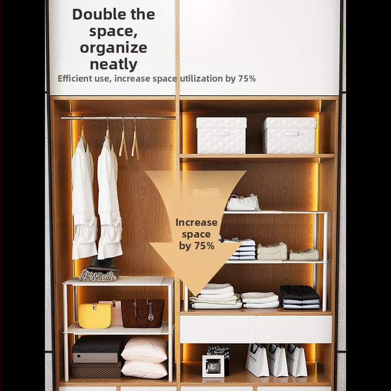 Разтегателен шкаф с две нива за гардероб и дрехи — карбонова стомана, прост модерен стил, монтаж на пода