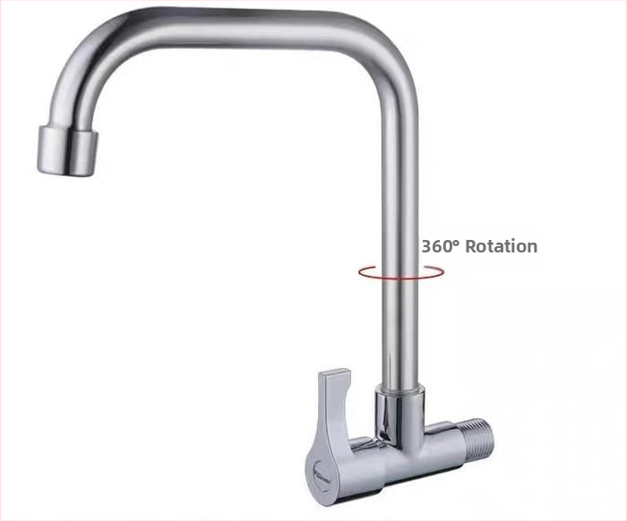 Kuchynský stenový miešací kohút na drezu, nerezová oceľ, brúsený povrch, keramické jadro ventilu, Skoni model 01