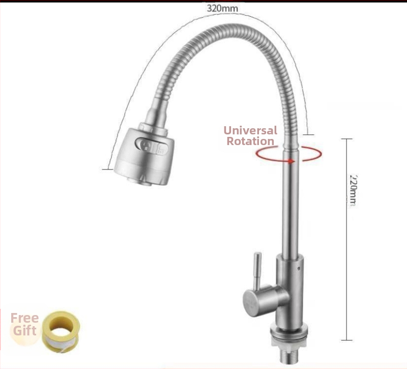 Kuchynský stenový miešací kohút na drezu, nerezová oceľ, brúsený povrch, keramické jadro ventilu, Skoni model 01