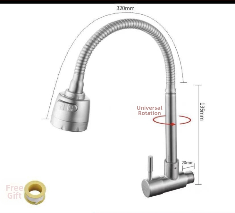 Kuchynský stenový miešací kohút na drezu, nerezová oceľ, brúsený povrch, keramické jadro ventilu, Skoni model 01