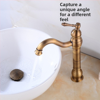 Βρύση νιπτήρα από χαλκό σε στυλ αντίκα με κεραμικό έμβολο, διπλή λαβή, ζεστό και κρύο, επίχρισμα σμάλτου.