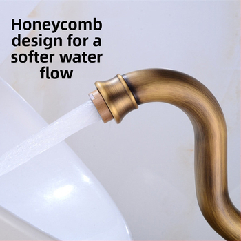 Βρύση νιπτήρα από χαλκό σε στυλ αντίκα με κεραμικό έμβολο, διπλή λαβή, ζεστό και κρύο, επίχρισμα σμάλτου.