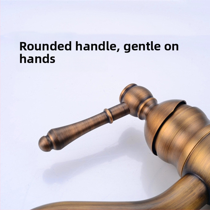 Βρύση νιπτήρα από χαλκό σε στυλ αντίκα με κεραμικό έμβολο, διπλή λαβή, ζεστό και κρύο, επίχρισμα σμάλτου.