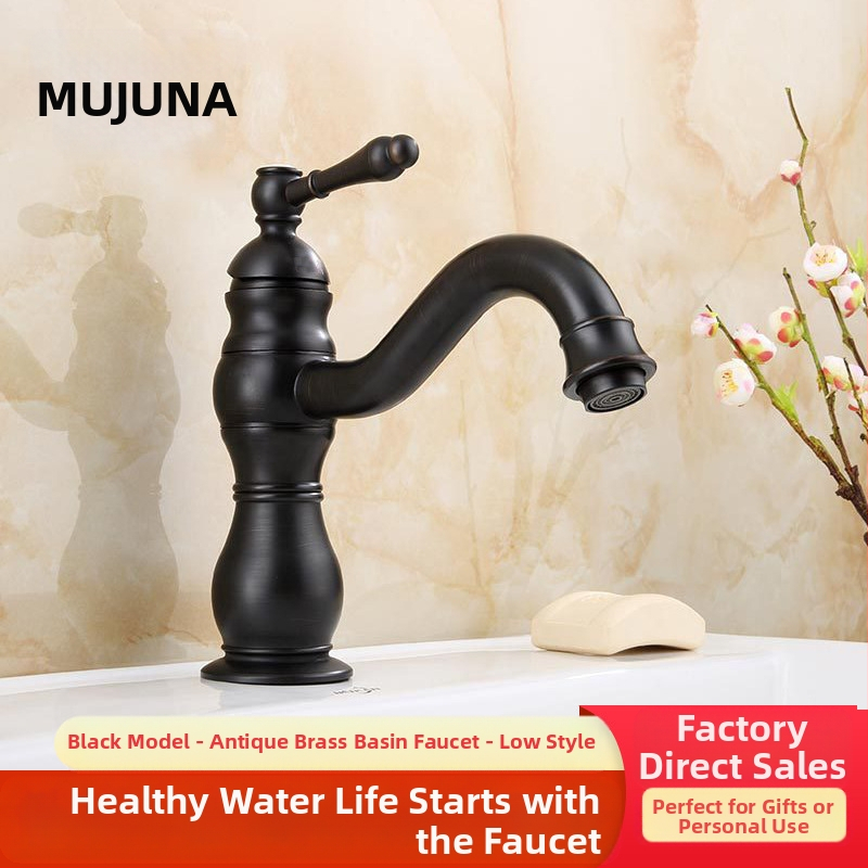 Βρύση νιπτήρα από χαλκό σε στυλ αντίκα με κεραμικό έμβολο, διπλή λαβή, ζεστό και κρύο, επίχρισμα σμάλτου.