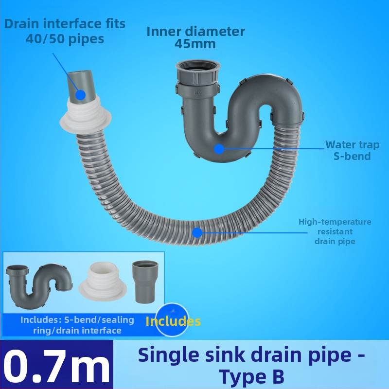 Αποχέτευση νεροχύτη μονής δεξαμενής με επέκταση σωλήνα και αντιμυρωτικός σωλήνας (Μονή νεροχύτης; Επέκταση σωλήνα; Αντιμυρωτικός σωλήνας)