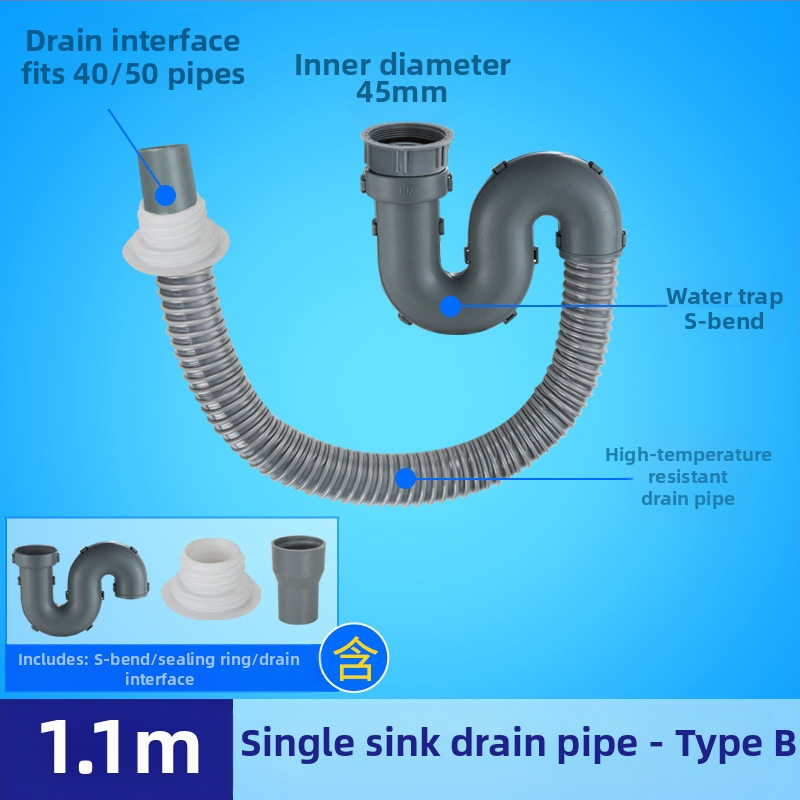 Αποχέτευση νεροχύτη μονής δεξαμενής με επέκταση σωλήνα και αντιμυρωτικός σωλήνας (Μονή νεροχύτης; Επέκταση σωλήνα; Αντιμυρωτικός σωλήνας)