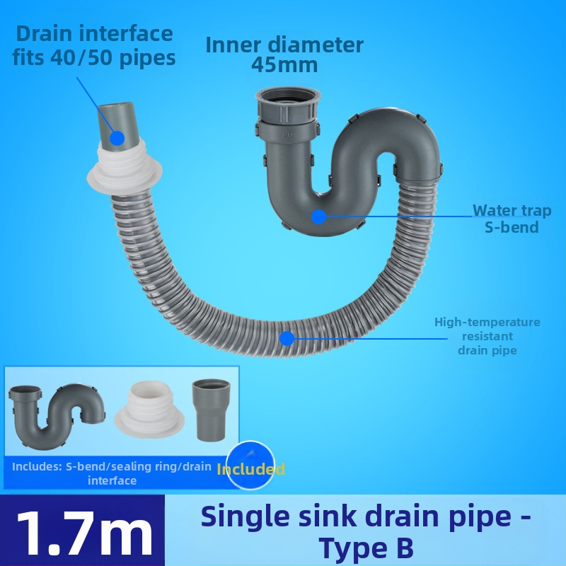 Αποχέτευση νεροχύτη μονής δεξαμενής με επέκταση σωλήνα και αντιμυρωτικός σωλήνας (Μονή νεροχύτης; Επέκταση σωλήνα; Αντιμυρωτικός σωλήνας)