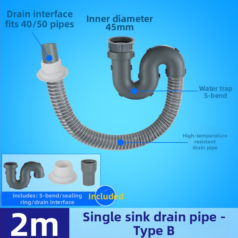 Αποχέτευση νεροχύτη μονής δεξαμενής με επέκταση σωλήνα και αντιμυρωτικός σωλήνας (Μονή νεροχύτης; Επέκταση σωλήνα; Αντιμυρωτικός σωλήνας)