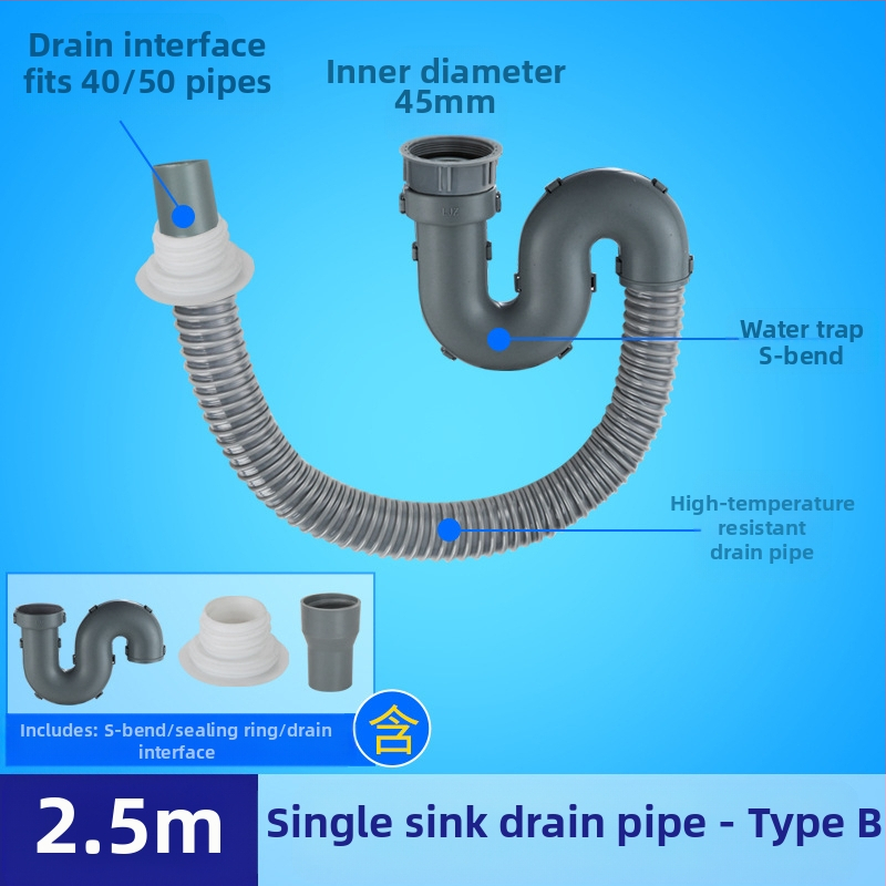 Αποχέτευση νεροχύτη μονής δεξαμενής με επέκταση σωλήνα και αντιμυρωτικός σωλήνας (Μονή νεροχύτης; Επέκταση σωλήνα; Αντιμυρωτικός σωλήνας)