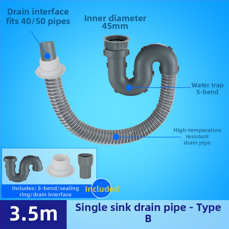 Αποχέτευση νεροχύτη μονής δεξαμενής με επέκταση σωλήνα και αντιμυρωτικός σωλήνας (Μονή νεροχύτης; Επέκταση σωλήνα; Αντιμυρωτικός σωλήνας)