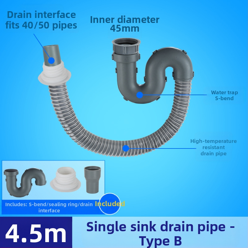 Αποχέτευση νεροχύτη μονής δεξαμενής με επέκταση σωλήνα και αντιμυρωτικός σωλήνας (Μονή νεροχύτης; Επέκταση σωλήνα; Αντιμυρωτικός σωλήνας)