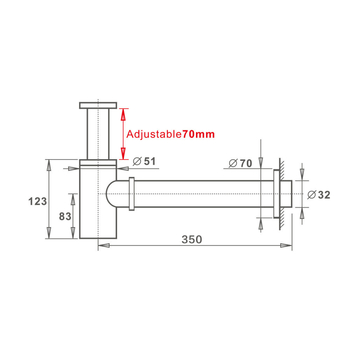 Αποχέτευση νεροχύτη από χαλκό, τοποθετούμενη στον τοίχο, με προστασία από οσμές (Μοντέλο: Water drain; Μάρκα: Goldsmiths; Στυλ: Light Luxury)